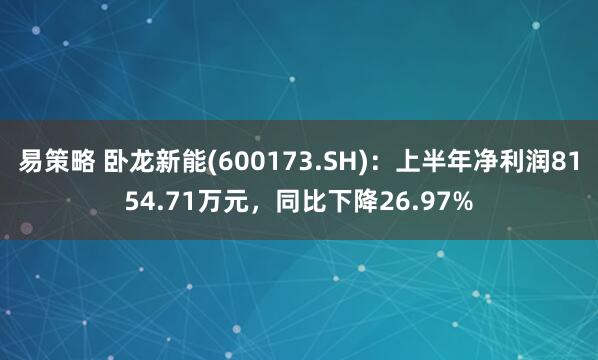 易策略 卧龙新能(600173.SH)：上半年净利润8154.71万元，同比下降26.97%